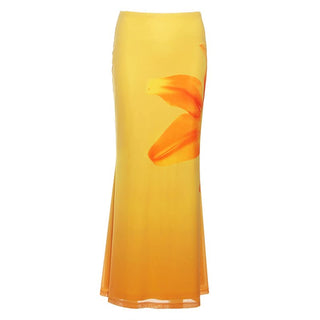 Flower print gradient maxi skirt