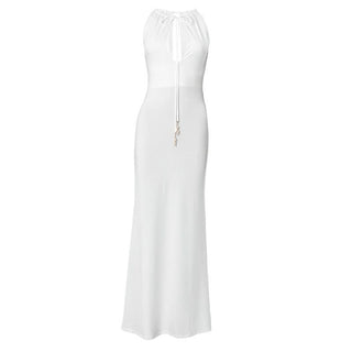 Hollow out beaded self tie cut out maxi dress