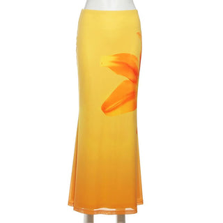 Flower print gradient maxi skirt