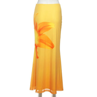 Flower print gradient maxi skirt