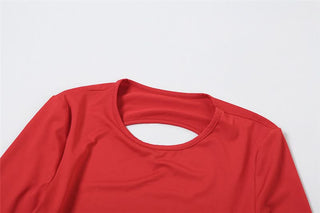 Long sleeve crewneck backless hollow out bodysuit