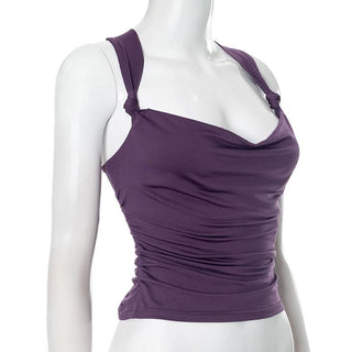 Cowl neck knotted ruched backless top