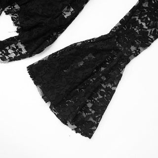 Long flared sleeve lace self tie mini dress