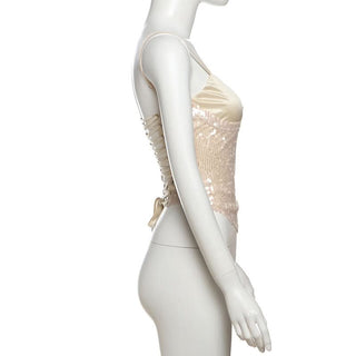 Lace up glitter backless cami top