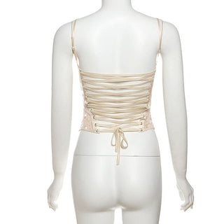 Lace up glitter backless cami top