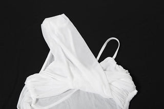 Cowl neck ruched mesh slit cami maxi dress