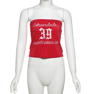 Letter embroidery backless tube top