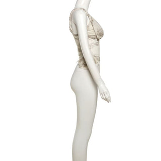 Flower print mesh ruffle cami top