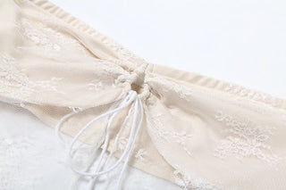 Sweetheart neck lace self tie crop maxi skirt set