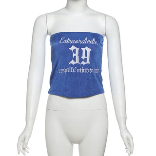 Letter embroidery backless tube top