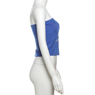 Letter embroidery backless tube top