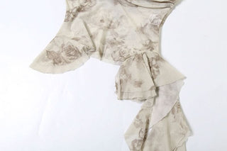 Flower print mesh ruffle cami top