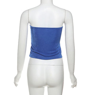 Letter embroidery backless tube top