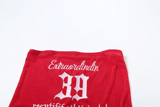 Letter embroidery backless tube top