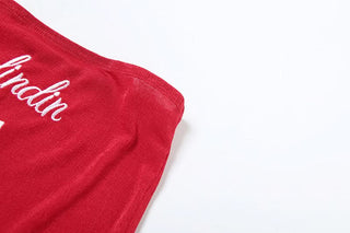 Letter embroidery backless tube top