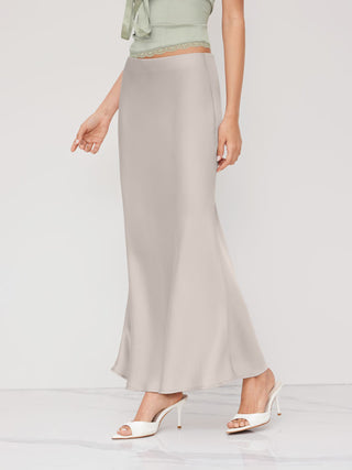 Satin Mid Rise Ruffle Bias Maxi Skirt