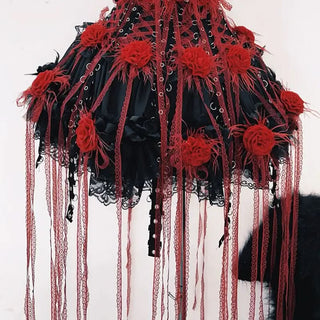 Flower applique lace hem beaded fluffy mini skirt set