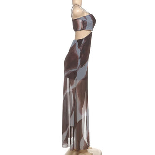 Mesh contrast hollow out cami dress