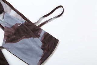 Mesh contrast hollow out cami dress