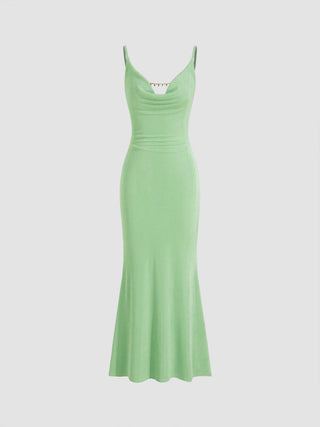 Cowl Neck Backless Chain Detail Cami Mermaid Maxi Dress
