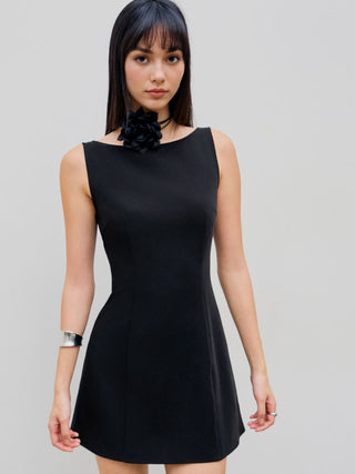 Boat Neck Solid Mini Dress