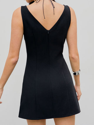 Boat Neck Solid Mini Dress