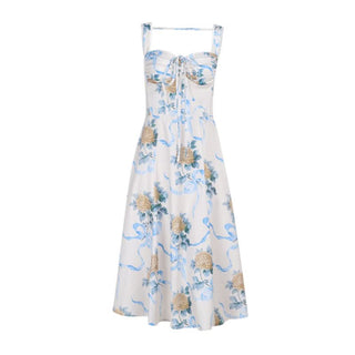 Flower print drawstring cami maxi dress