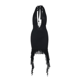 Halter v neck ruffle backless mini dress