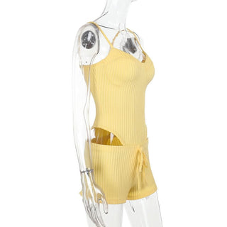 Textured self tie cami short pant set