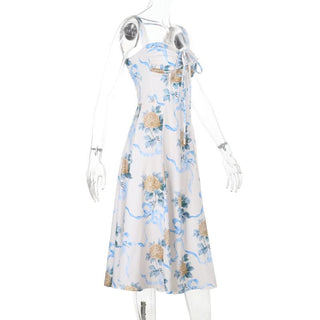 Flower print drawstring cami maxi dress