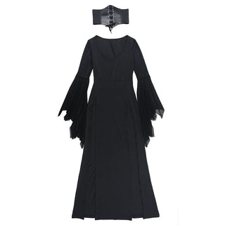 Long flared sleeve mesh high slit corset maxi dress