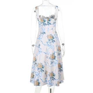 Flower print drawstring cami maxi dress