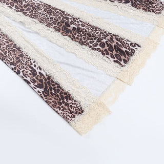 Leopard print lace hem hollow out high slit cami cut out maxi dress