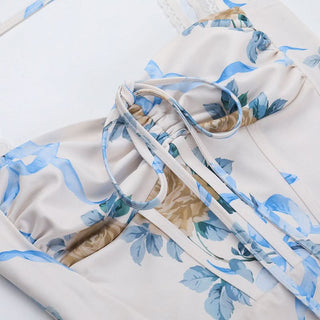 Flower print drawstring cami maxi dress