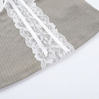 V neck lace hem self tie cami top