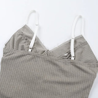 V neck lace hem self tie cami top