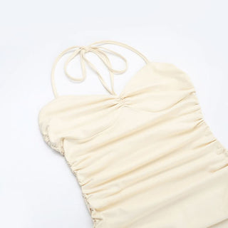 Ruched halter high slit maxi dress