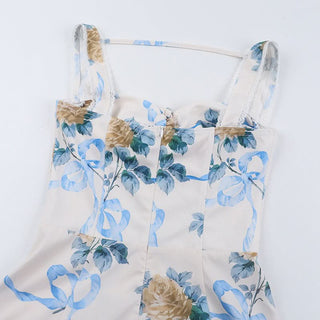 Flower print drawstring cami maxi dress