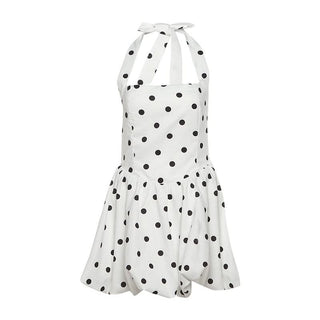 Polka dot halter smocked mini dress