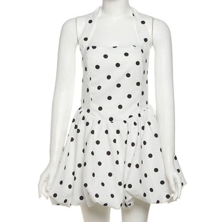 Polka dot halter smocked mini dress