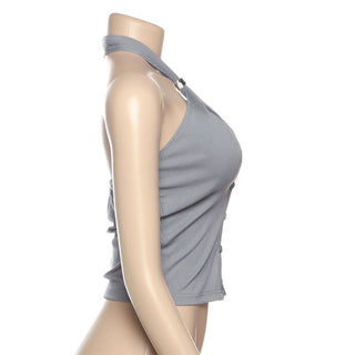 Halter hollow out button backless cut out top