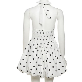 Polka dot halter smocked mini dress