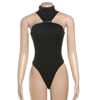 High neck ruched solid bodysuit