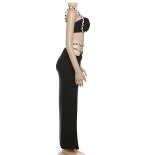 Hollow out ruched high slit cami maxi skirt set