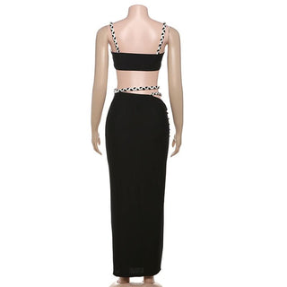 Hollow out ruched high slit cami maxi skirt set