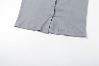 Halter hollow out button backless cut out top