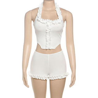 Halter ruffle solid short pant set