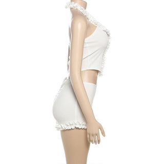 Halter ruffle solid short pant set