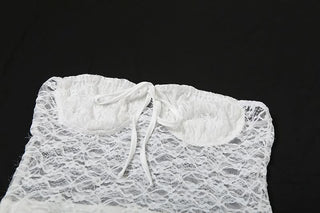 Self tie lace ruched ruffle mini dress