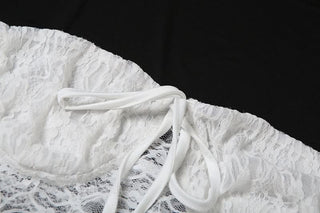 Self tie lace ruched ruffle mini dress